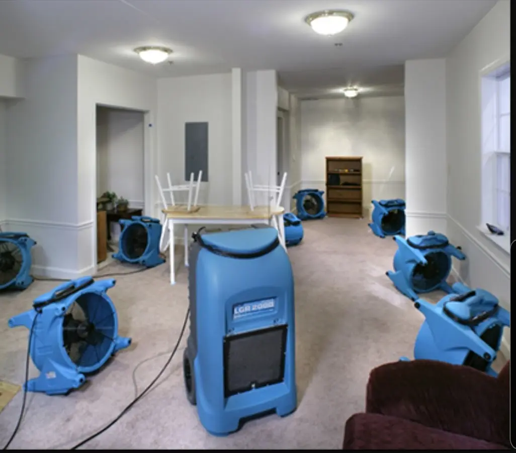 Air movers and dehumidifier setup for Water Extraction & Removal in Brenham